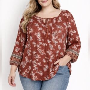 Sonoma Goods For Life Boho Style Floral Top V Neck & Tassels For Women Size 2X